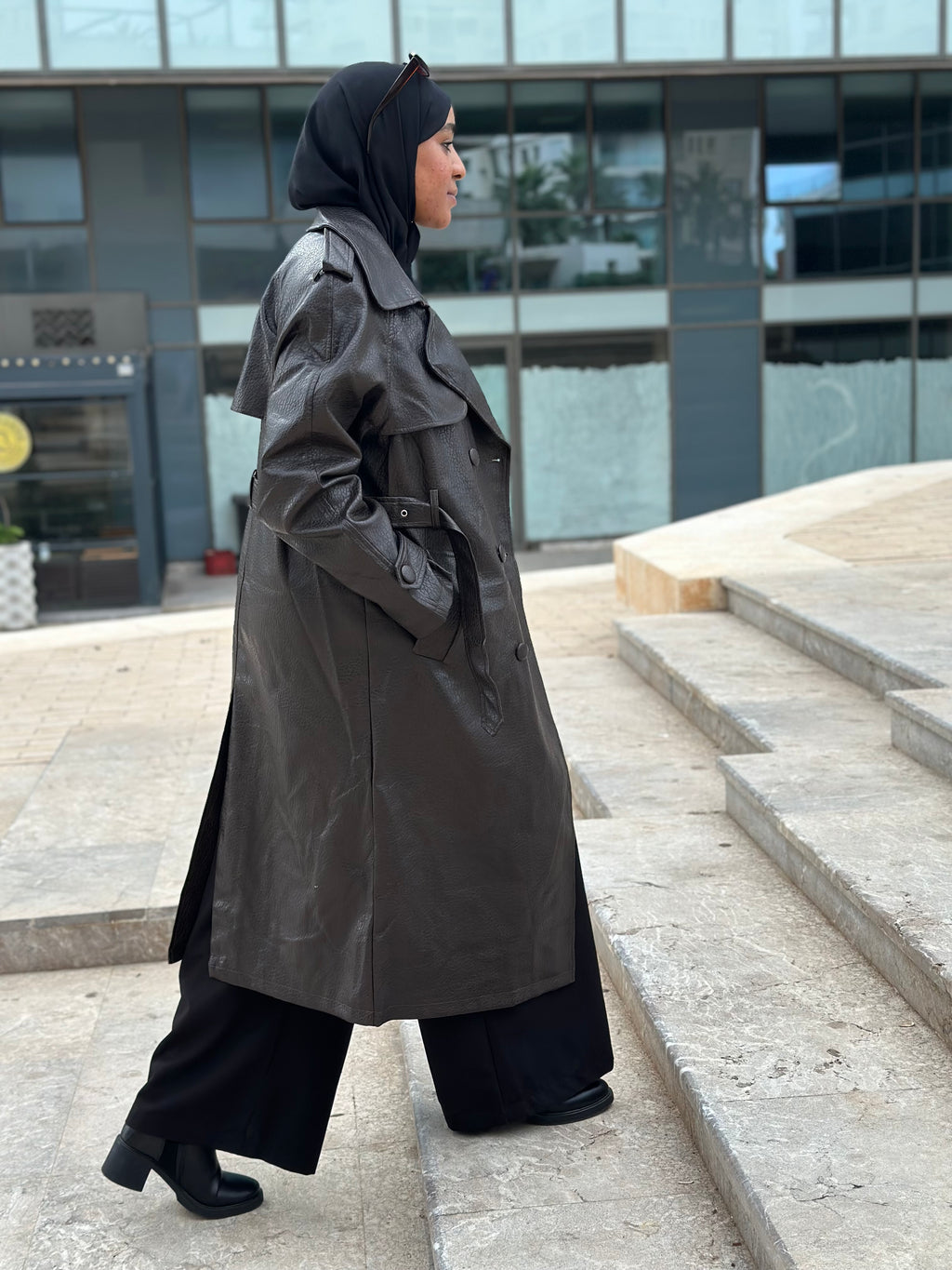 Chocolate Faux-Leather Trench Coat