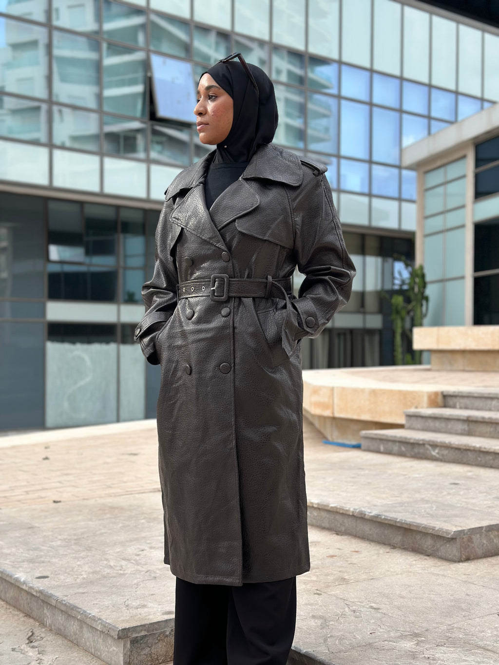 Chocolate Faux-Leather Trench Coat