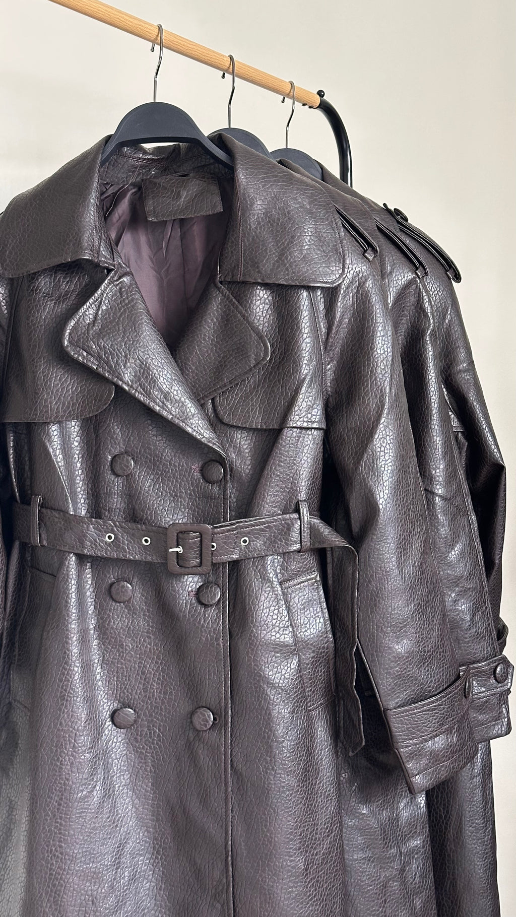 Chocolate Faux-Leather Trench Coat