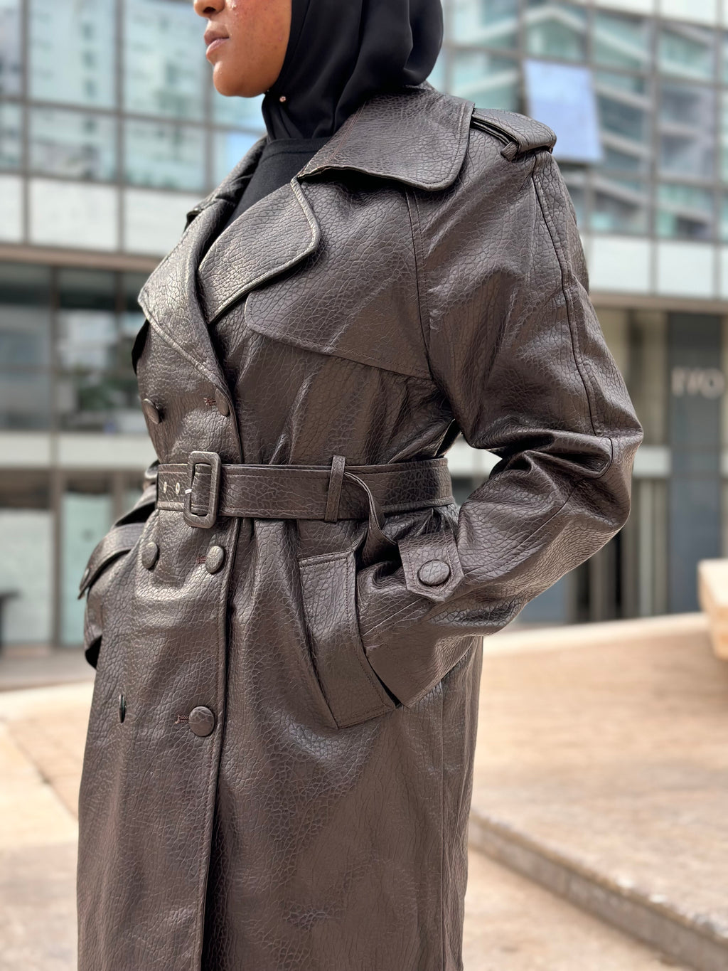 Chocolate Faux-Leather Trench Coat