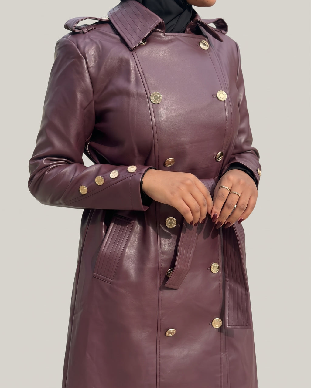 Burgundy Belted Trench Coat