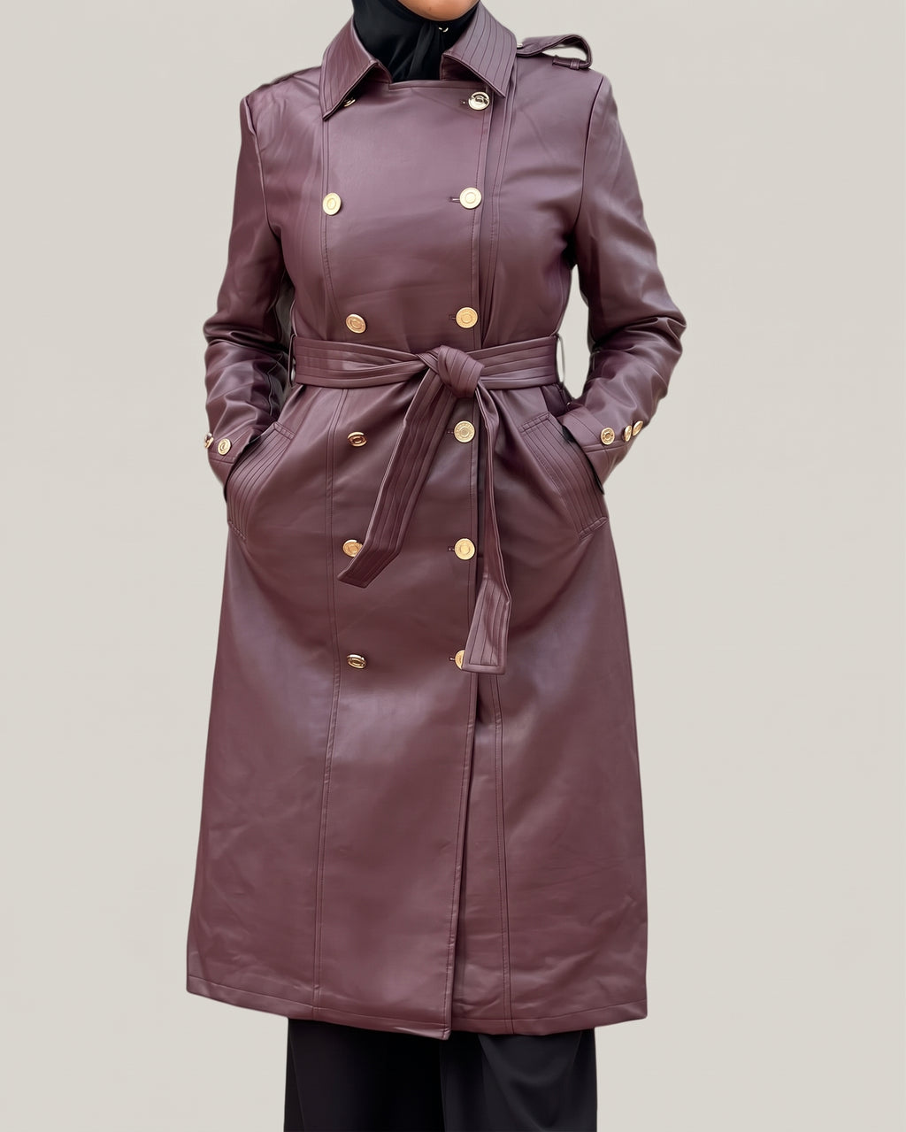 Burgundy Belted Trench Coat