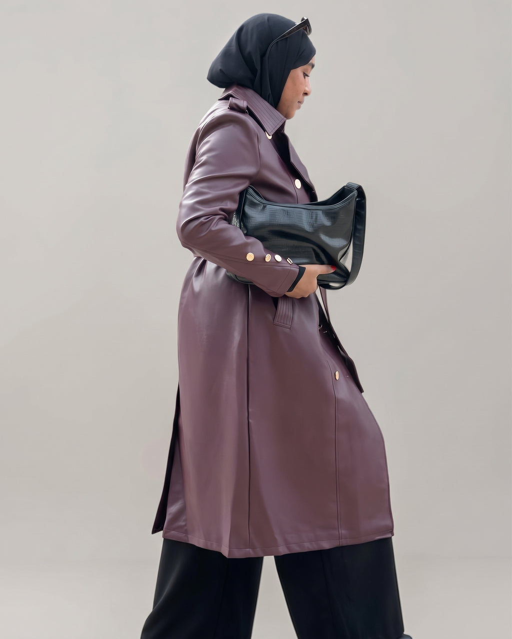 Burgundy Belted Trench Coat