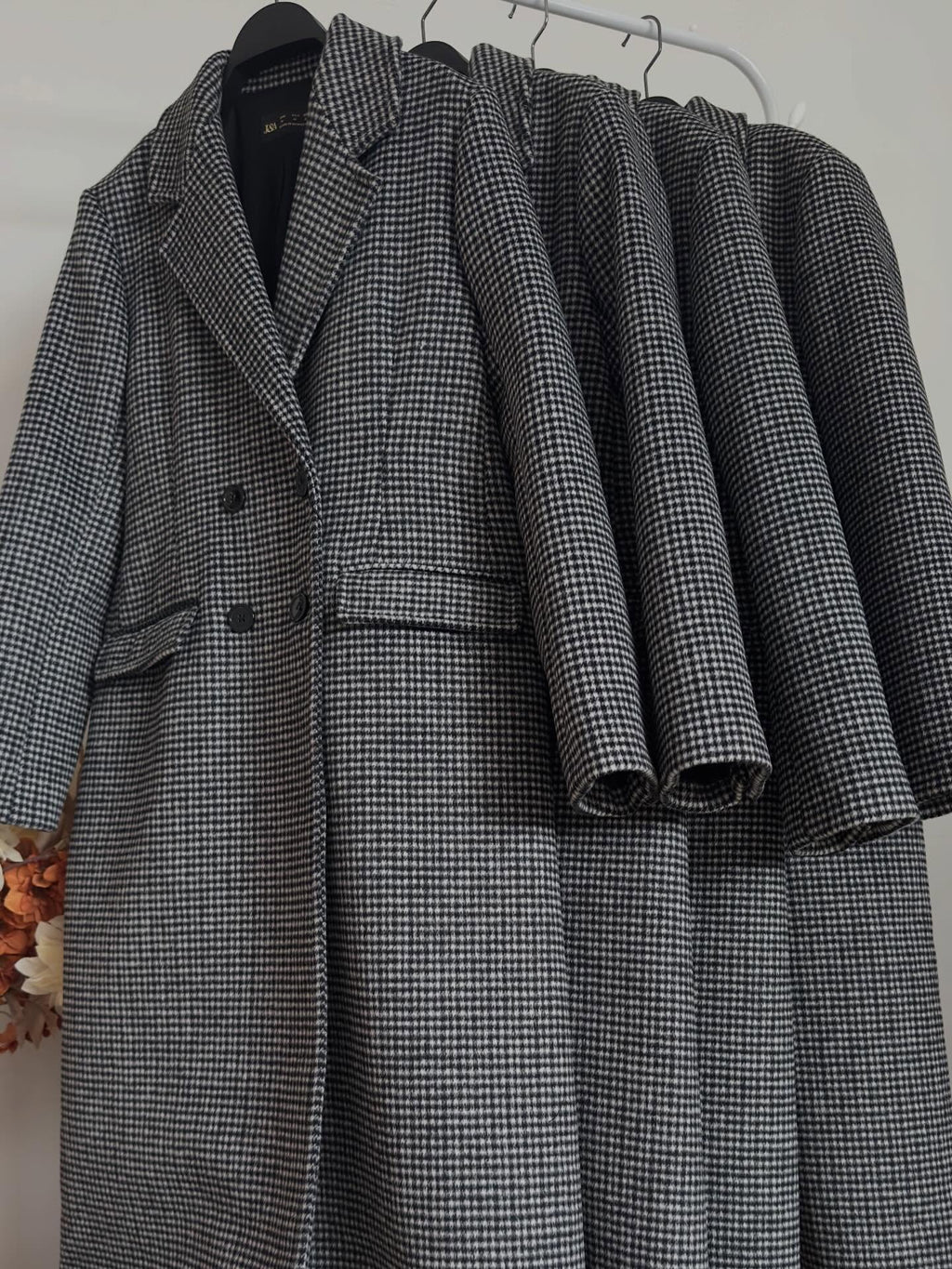 Long Houndstooth Check Coat