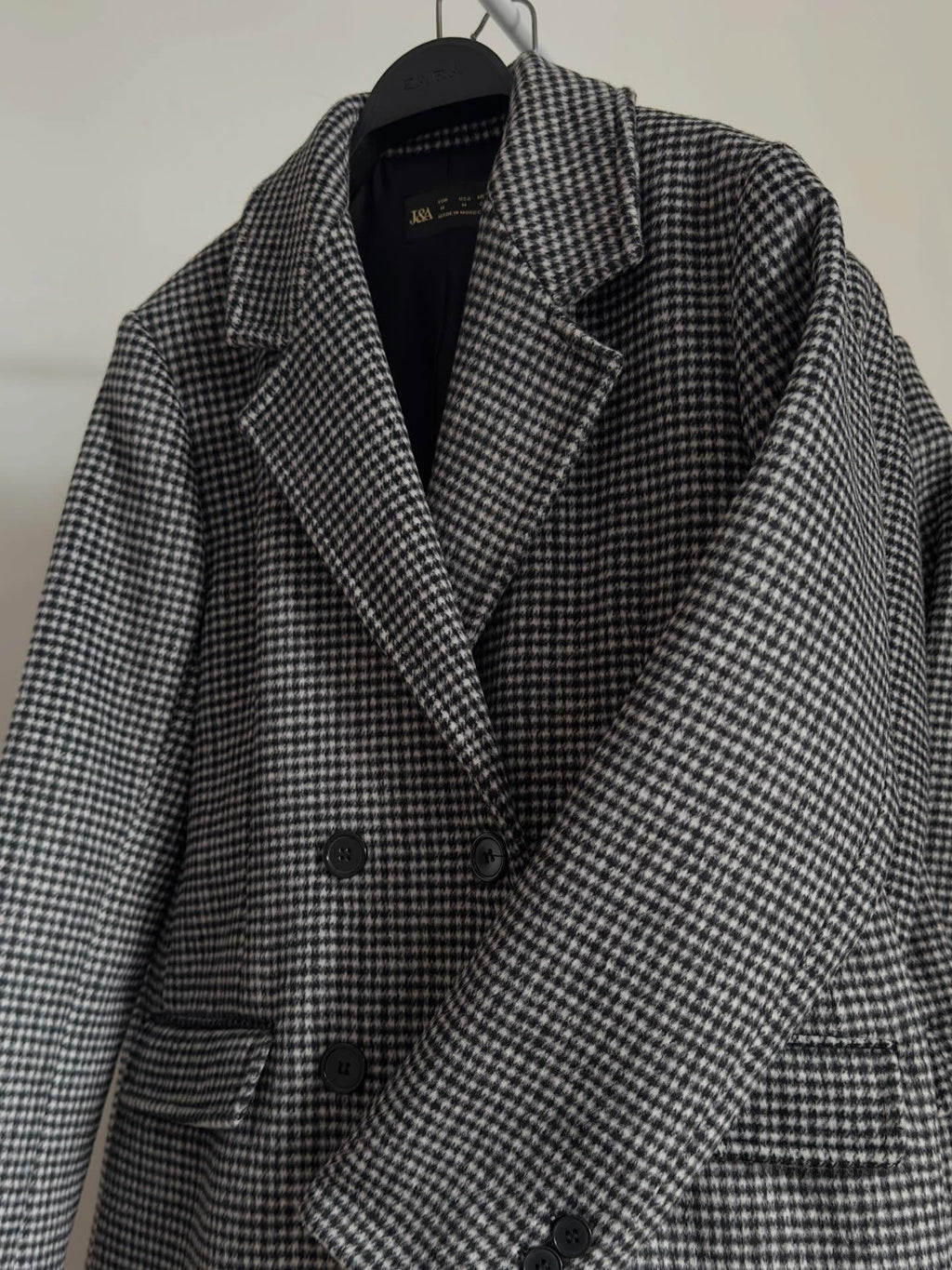 Long Houndstooth Check Coat
